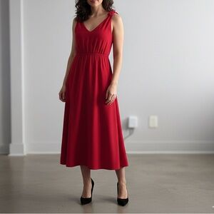 Betsey Johnson Crepe Midi Dress Red Shoulder Ties Valentines Day Size 4